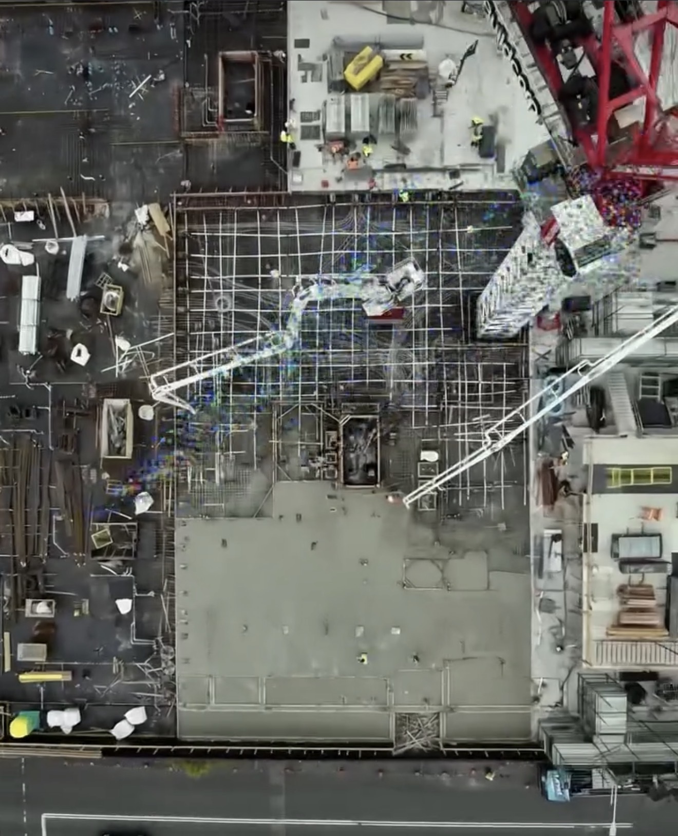 NLCG51 boom pump aerial view of hi-rise pour