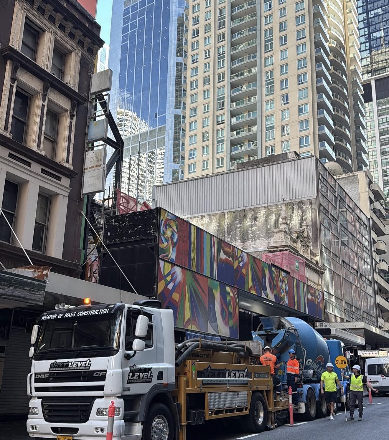 NL PWR concrete pump truck in CBD